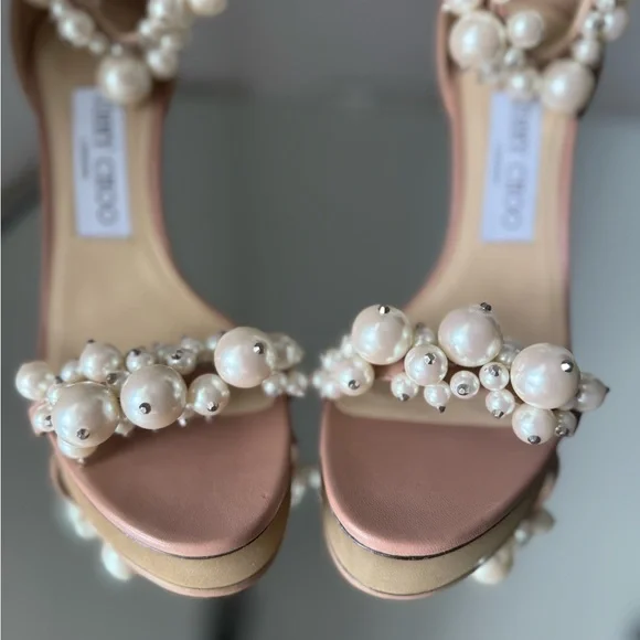 New JIMMY CHOO Maisel 100 pearl-embellished leather heeled sandals 36 $2,295 - Picture 8 of 12